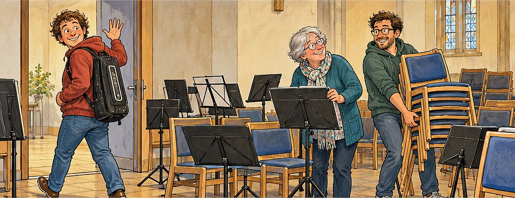 „Die Notenständer schaffen das schon allein.“ Die Notenständer schaffen das schon allein